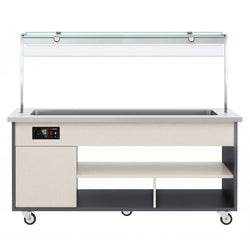 Wózek bufetowy ciepły PARYŻ – 2000 mm – na 5x GN 1/1 – od +30 do +90 °C – z bemarem, półką na talerze i kółkami, image 6 of 13