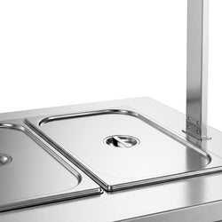 Wózek bufetowy ciepły PARYŻ – 2000 mm – na 5x GN 1/1 – od +30 do +90 °C – z bemarem, półką na talerze i kółkami, image 11 of 13
