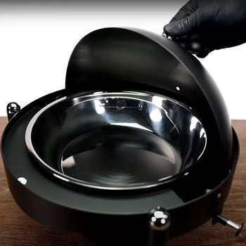 Naczynie do podgrzewania - okrągłe - z pokrywką rolowaną - czarne - Prime Gastro