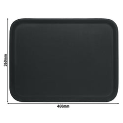 (12 sztuk) CAMBRO | CORFU – laminowana taca warstwowa – prostokątna – 360 x 460 mm – z antypoślizgową gumową powierzchnią – czarna na szarym tle