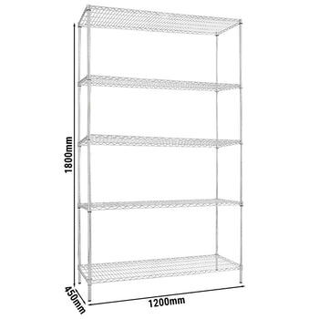 Regał stalowy - 1200x450mm - 5 półek - chrom - Prime Gastro