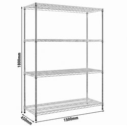 Steel shelving unit – 1500x450mm – 4 shelves – Chrome