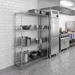 Regał – stal – 1500 x 450 mm – z 4 półkami – chromowany, zdjęcie 7 z 7