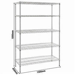 Steel shelving unit – 1500x450mm – 5 shelves – Chrome