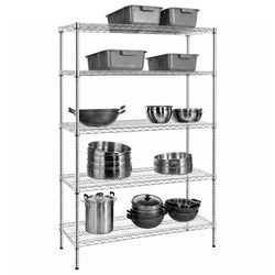 Steel shelving unit – 1500x450mm – 5 shelves – Chrome