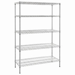 Regał – stal – 1500 x 450 mm – z 5 półkami – chromowany, zdjęcie 3 z 7