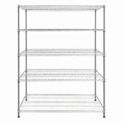 Regał – stal – 1500 x 450 mm – z 5 półkami – chromowany, zdjęcie 4 z 7