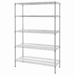 Regał – stal – 1500 x 450 mm – z 5 półkami – chromowany, zdjęcie 5 z 7