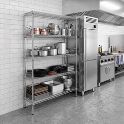 Regał – stal – 1500 x 450 mm – z 5 półkami – chromowany, zdjęcie 7 z 7
