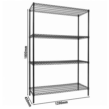 Regał stalowy - 1200 x 450 mm - 4 półki - czarny - Prime Gastro
