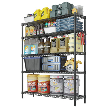 Regał stalowy - 1200 x 450 mm - 5 półek - czarny - Prime Gastro