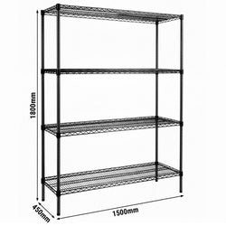 Steel shelving unit – 1500x450mm – 4 shelves – Black