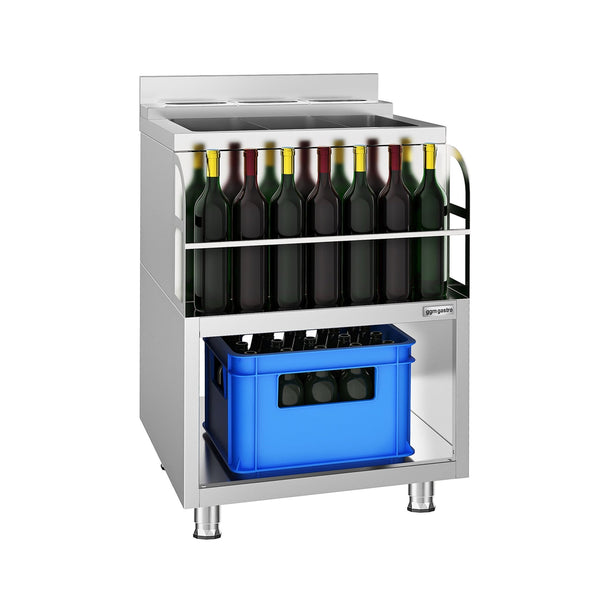 Stacja koktajlowa - stal nierdzewna - 600 x 600 mm - z 3 zbiornikami chłodzącymi i uchwytem na butelki - Prime Gastro