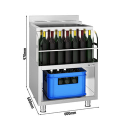 Stacja koktajlowa - stal nierdzewna - 600 x 600 mm - z 3 zbiornikami chłodzącymi i uchwytem na butelki