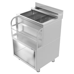 Stacja koktajlowa - stal nierdzewna - 600 x 600 mm - z 3 zbiornikami chłodzącymi i uchwytem na butelki