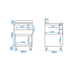 Stacja koktajlowa - stal nierdzewna - 600 x 600 mm - z 3 zbiornikami chłodzącymi i uchwytem na butelki