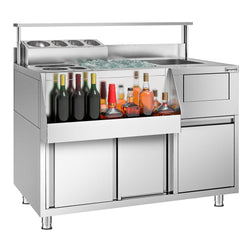 Stół do przygotowywania koktajli – stal nierdzewna – 1200 x 720 mm – z 2 przesuwanymi drzwiami