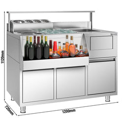 Stół do przygotowywania koktajli – stal nierdzewna – 1200 x 720 mm – z 2 szufladami