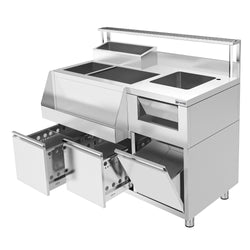 Stół do przygotowywania koktajli – stal nierdzewna – 1200 x 720 mm – z 2 szufladami