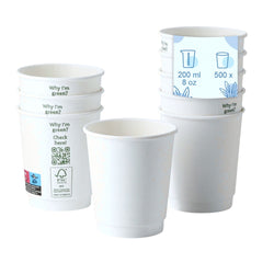 (500 sztuk) Kartonowe kubki na kawę na wynos – dwuścienne – 200 ml – Ø 80 mm – białe