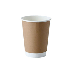(500 Stück) Coffee to go Pappbecher - doppelwandig - 300ml - 12 oz - Ø 90mm - Braun - innen Weiß