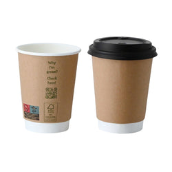(500 Stück) Coffee to go Pappbecher - doppelwandig - 300ml - 12 oz - Ø 90mm - Braun - innen Weiß