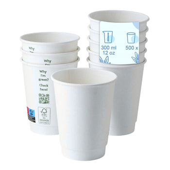 (500 Stück) Coffee to go Pappbecher - doppelwandig - 300ml - 12 oz - Ø 90mm - Weiß