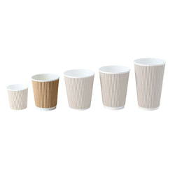 (500 sztuk) Kartonowe kubki na kawę na wynos – karbowane – 200 ml – średnica 80 mm – brązowe – białe wewnątrz