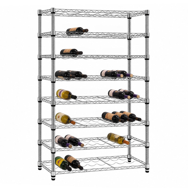 Regał na wino – stal – na 104 butelki – z 8 półkami – chromowany, zdjęcie 1 z 8