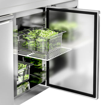 Stół chłodniczy ECO - 2230x700 mm - z 2 drzwiami & 4 szufladami & z panelem tylnym - Prime Gastro