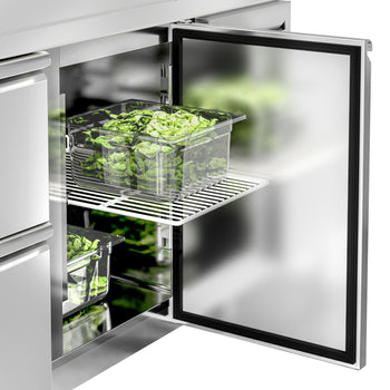 Stół chłodniczy ECO - 1360x700 mm - z 1 drzwiami & 2 szufladami & z panelem tylnym - Prime Gastro