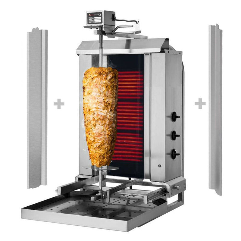 Elektryczny grill do gyrosa/kebaba - mobilny - 3 palniki - maks. 40 kg - włącznie z drzwiami na zawiasach