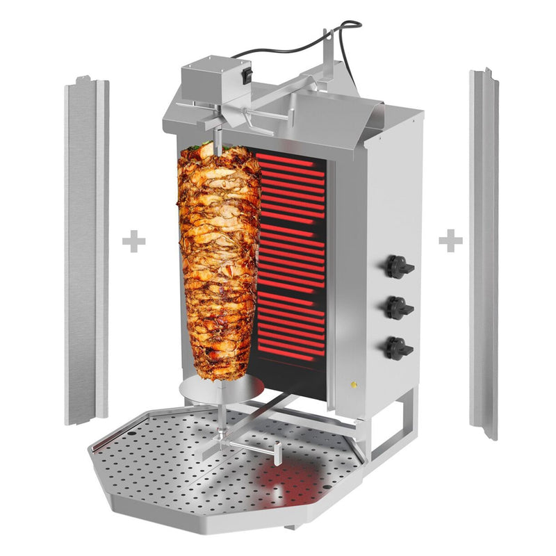 Elektryczny grill do gyrosa/kebaba - 3 palniki - maks. 40 kg - włącznie z drzwiami na zawiasach