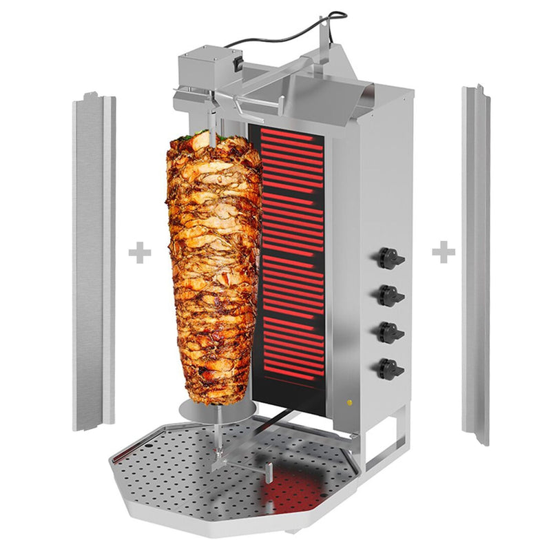Elektryczny grill do gyrosa/kebaba - 4 palniki - maks. 60 kg - z drzwiami na zawiasach