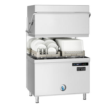 Dwupłaszczowa Zmywarka kapturowa - Elektroniczne - 22,2kW - ze zmiękczaczem wody - z dozownikami detergentu i nabłyszczacza, pompą spustową/odpływową