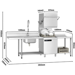 Pass Through Dishwasher - Digital Controls - 7.1kW - incl. Inlet Table left, Outlet Table right - with Detergent & Rinse Aid Dosing Pumps, Drain Pump