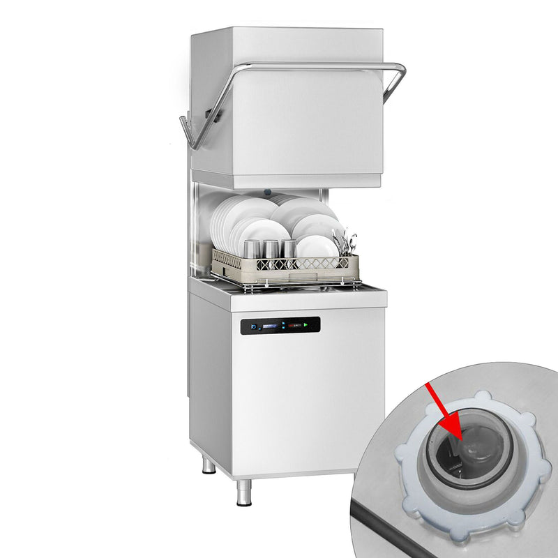 Dwuścienna zmywarka kapturowa - cyfrowa - 7,1 kW - włącznie z odkamieniaczem - z detergentem, nabłyszczaczem & pompą spustową