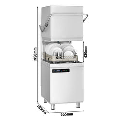 Dwuścienna zmywarka kapturowa - cyfrowa - 7,1 kW - włącznie z odkamieniaczem - z detergentem, nabłyszczaczem & pompą spustową