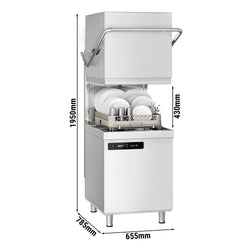 Dwuścienna zmywarka kapturowa - cyfrowa - 7,1 kW - z odkamieniaczem - włącznie z pompą detergentu & nabłyszczacza