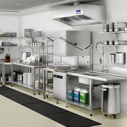 Zmywarka kapturowa – dwuścienna – 7,1 kW – cyfrowa – z pompą detergentu, pompą nabłyszczacza i pompą spustową – ze stołem załadowczym po prawej stronie i stołem wyładowczym po lewej stronie