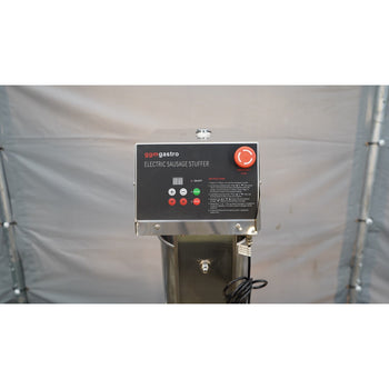 Elektryczna maszynka do nadziewania kiełbasek i churros – 15 litrów – 90 W – stal nierdzewna – w zestawie 4 nasadki do nadziewania kiełbasek i 3 nasadki do churros