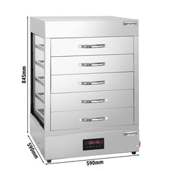 Piekarnik parowy - 2,5 kW - cyfrowy - w zestawie z nadstawką do gotowania na parze z 5 szufladami