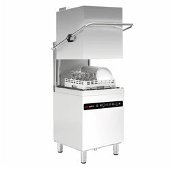 Zmywarka kapturowa - cyfrowa - 8,7 kW - z odzyskiem ciepła, detergentem, nabłyszczaczem i pompą spustową - ze stołem podawczym z lewej strony i stołem spustowym z prawej strony