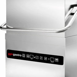 Zmywarka kapturowa - Elektroniczne - 8,7kW - z odzyskiem ciepła - ze stołem załadowczym z lewej - ze stołem wyładowczym z prawej - z dozownikami detergentu i nabłyszczacza, pompą wspomagającą płukanie i pompą spustową/odpływową