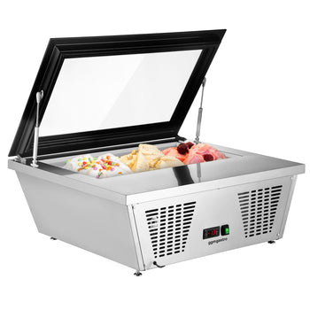 Witryna stołowa na lody - 870 mm - statyczna - na 4 pojemniki 5 l - pokrywa prosta - pokrywa otwierana na stronę obsługi