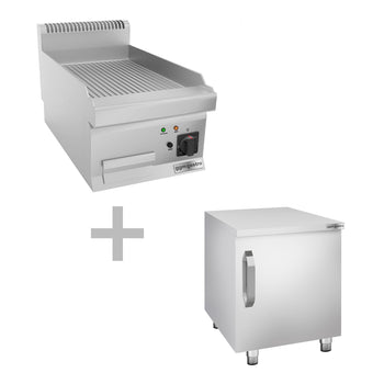 Elektryczna płyta grillowa - 3,6 kW - Ryflowana - włącznie z podstawą z drzwiczkami - Prime Gastro