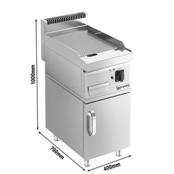 Płyta grillowa elektryczna - 3,6kW - Ryflowana - Powierzchnia: 395x535mm - na podstawie z szafką - z szafką z 1 drzwiami