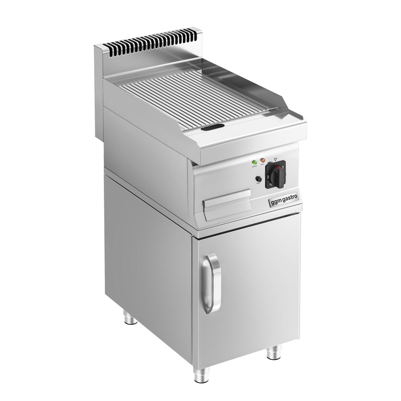 Płyta grillowa elektryczna - 3,6kW - Ryflowana - Powierzchnia: 395x535mm - na podstawie z szafką - z szafką z 1 drzwiami