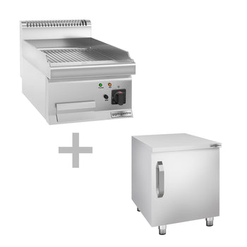 Elektryczna płyta grillowa - 4,5 kW - Ryflowana - włącznie z podstawą z drzwiczkami - Prime Gastro