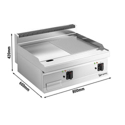Płyta grillowa elektryczna - 9kW - Gładko - ryflowana - Powierzchnia: 595x500mm - nastawna